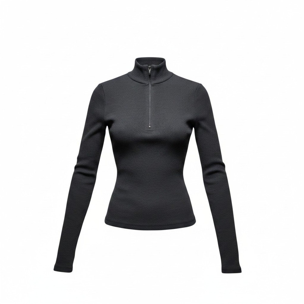 Quarter Zip Top Womens Size 0 Oh Polly Black Ribbed Long Sleeve Knit